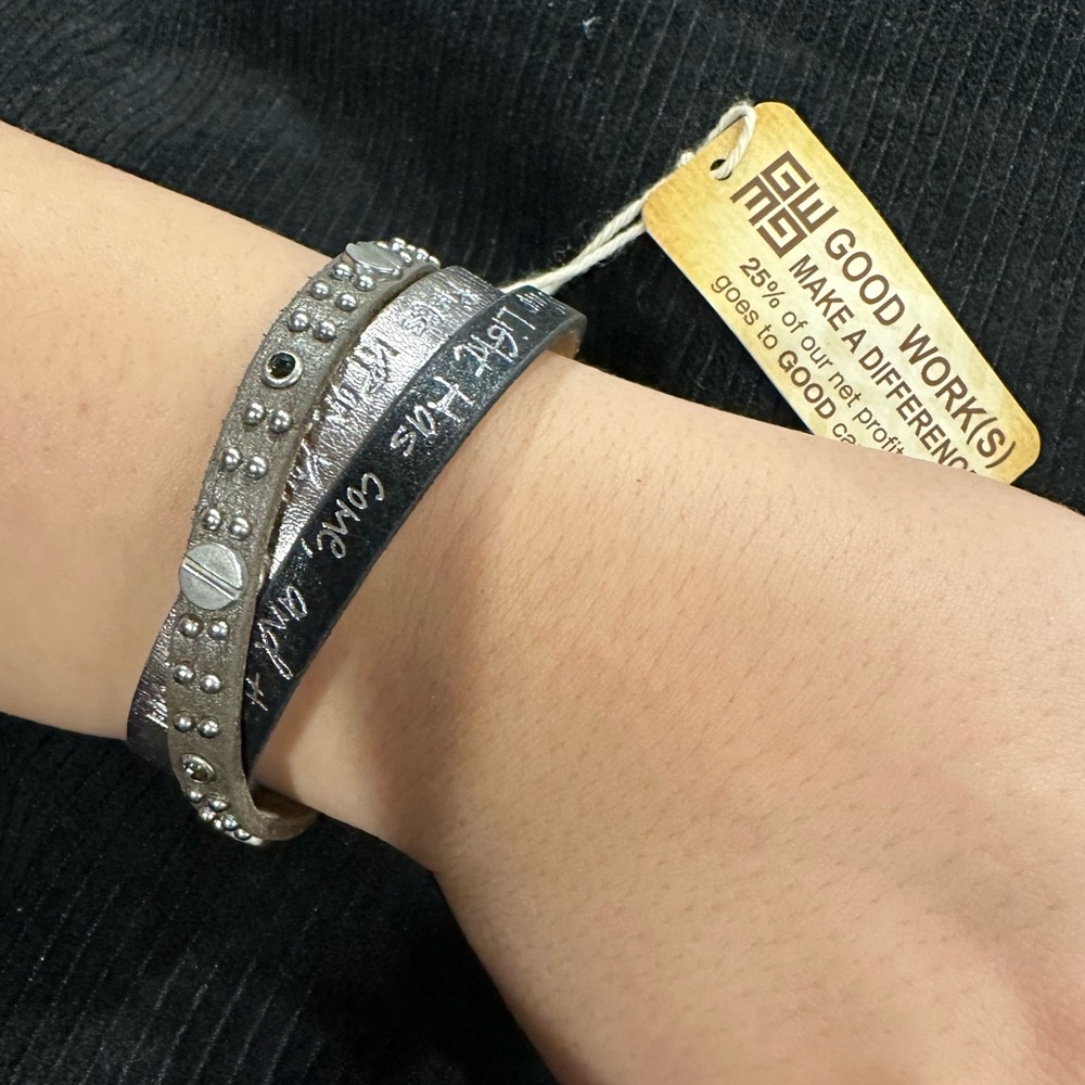 Leather Trio bracelet with verse.